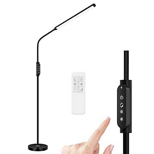 ACHNC 7W Floor Lamp Dimmable with Remote Control, Modern LED Living Room Floor Light Reading Lamp with Touch Switch, 3000K-5500K, Standing Lamp for Bedroom Office, Height 150 cm, Black