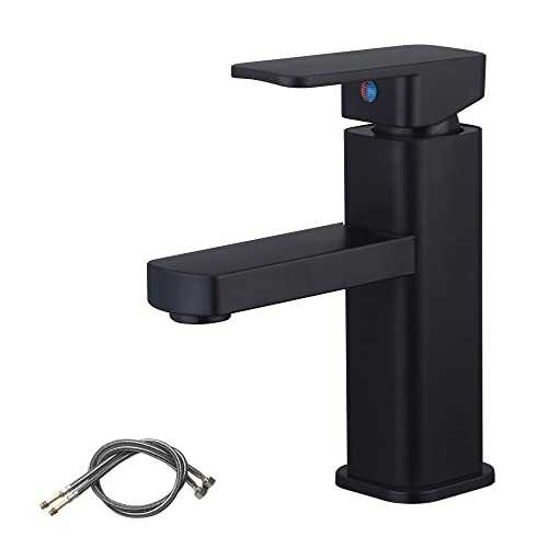 Basin Mixer Taps Matte Black Single Lever Bathroom Basin Tap with 80CM UK Standard Hoses Hot and Cold Water Countertop Basin Mixer