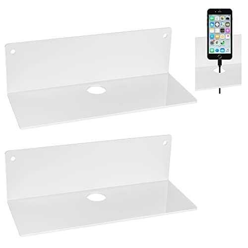 Set of 2 Acrylic Floating Wall Shelves,Modern Wall Shelves Small Adhesive Display Shelf for Bedroom Bathroom Kitchen Living Room Office Playroom (White)
