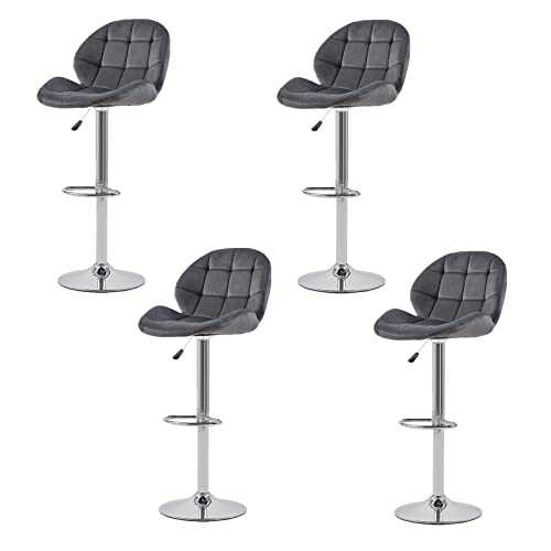 OFCASA Bar Stools Set of 4 Velvet Upholstered Seat Height Adjustable Breakfast Kitchen Bar Stools with Chrome Base Swivel Island Counter Chairs for Home Kitchen Counter Bar, Grey