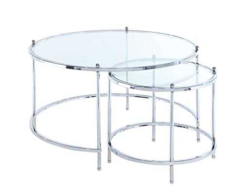 Convenience Concepts Royal Crest Nesting Round Coffee Table, Clear Glass / Chrome Frame