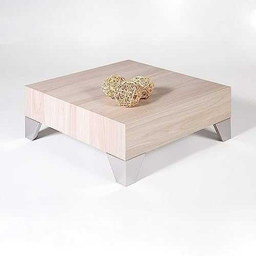 Mobili Fiver, Evolution 60, Square Coffee table, Pearled Elm, Laminate-finished/Brushed Stainless Steel, Made in Italy