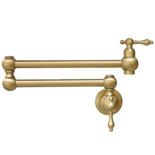 Delnet Brass Kitchen Sink Tap Gold Folding Two Handles Wall Mounted Swivel Pot Filler Faucet