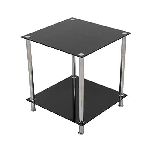 mahara Black Glass End Table Side Table Coffee Table, Square, 45cm x 45cm, for Living Rooms, Lounges, Study, etc