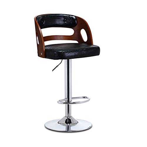 Gcxjbd Breakfast Bar Table Leatherette and Wood Adjustable Foot Stool Leather Dining Chairs with Back Swivel Stool Armless (Color : Black)