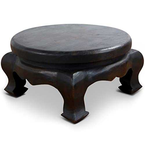 livasia Solid wood round opium/coffee table, end table, asiatic/colonial style, deco for bedside (black, 40cm)