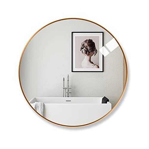 Amazing Tour 50cm Large Modern Round Mirror Gold Brushed Frame Wall Mirror Metal Framed HD Glass Wall Mirror for Makeup Bathroom Living Room