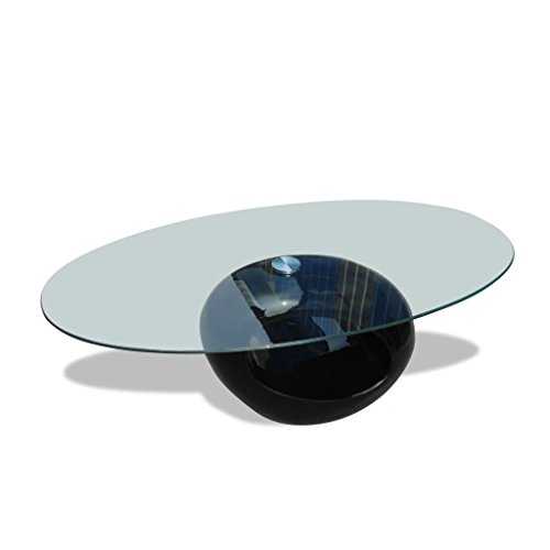 vidaXL Coffee Table Round Black High Gloss Glass Top Couch Side Tea Stand