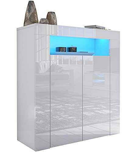 Furneo High Gloss & Matt White 2-door Sideboard Cabinet Cupboard Unit Clifton01 Blue LED Lights
