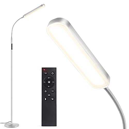 OUTON LED Floor Lamp 15W 1500LM, Dimmable Adjustable Modern Standing Lamp with 4 Color Temperature, Remote & Touch Control, 1 Hour Timer for Reading Living Room Bedroom Office Sewing (Silver Grey)