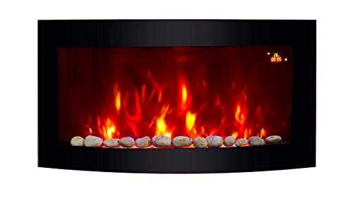 TruFlame BLACK GLASS CURVED ELECTRIC WALL MOUNTED FIRE PLACE WITH PEBBLE EFFECT