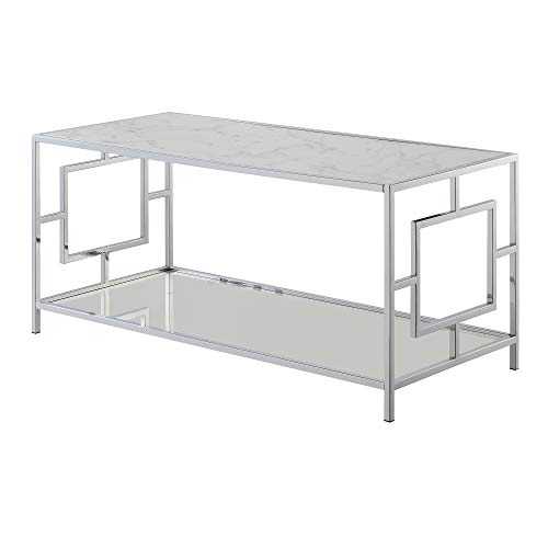 Convenience Concepts Town Square Coffee Table, Faux White Marble/Chrome Frame