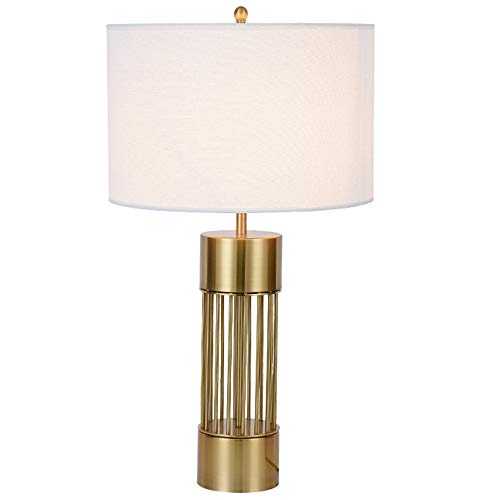 Modern Table Lamp, Brushed Brass Finish with White Linen Drum Lampshade, Contemporary, Switch Metal Bedside Table Lamp for Bedroom, Living Room, Office