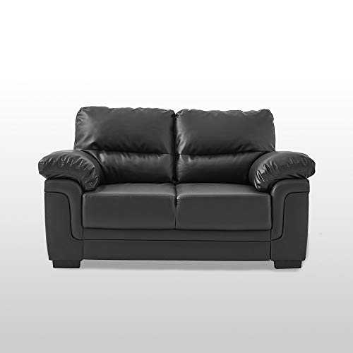 Panana 2 Seater Faux Leather Sofa Modern Jumbo Cord Couch Lounge Settee for Home Living Room Furniture Black