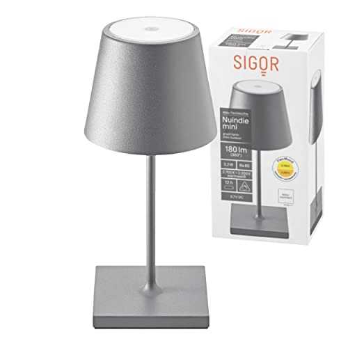 SIGOR Nuindie Mini Dimmable LED Battery-Powered Table Lamp, Indoor and Outdoor, Height 25 cm, Rechargeable with Easy-Connect, 24 Hour Lighting Time, Anthracite