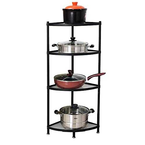 CarolynDesign 4-Tier Standing Pot Rack, Cast Iron Pots and Pans Storage Shelf, Height Adjustable Cookware Stand, Black