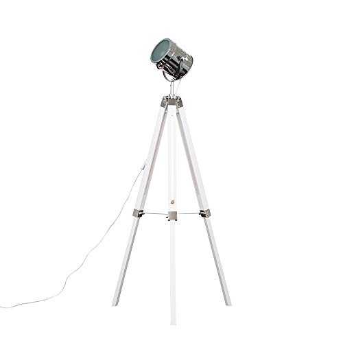Modern White & Chrome Industrial Photography/Film Studio Style Adjustable Spotlight Tripod Floor Lamp - Complete with a 6w LED GLS Bulb [3000K Warm White]
