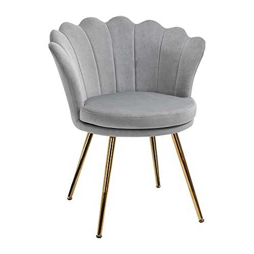 HOMCOM Accent Chair Modern Velvet-Touch Fabric Side Chair with Gold Metal Legs for Living Room & Dining Room, Grey