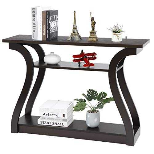ZenStyle Wood Console Table with Curved Legs and Shelf, 3 Tier Modern Accent Sofa Table for Entrywaty, Living Room, Hallway, 47 in Wide, Easy Assembly (Cappuccino/Dark Brown)
