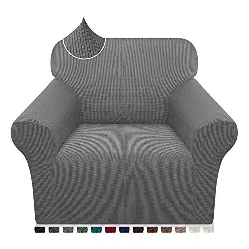 Luxurlife High Stretch Armchair Covers Super Soft Chair Covers Upgraded Modern Sofa Slipcover for Dogs Pets Furniture Protector With Elastic Bottom (1 Seater,Light Gray)