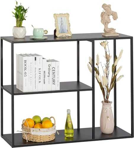 HDANI 3 Tier Metal Console Table with Storage Shelf. Entryway Table.Industrial Sofa Table.Suitable for Living Room,Corridor,Bedroom,Office,etc. (Black)