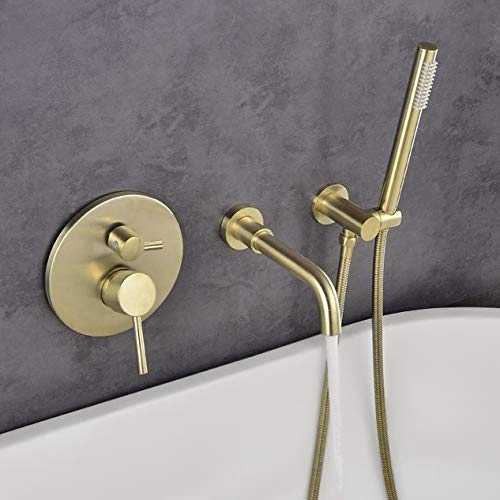 JinYuZe 3 Hole Wall Mount Widespread Bathroom Waterfall Bathtub Faucet Mixer Taps with Hand Shower (Brushed Gold)