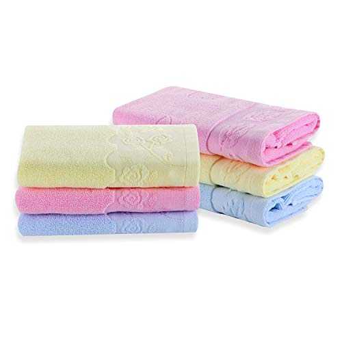 Futone Cotton Hand Towels Set,Face Towels Bath Towel Washcloths Gym Towels for Bathroom Men Women, 100% Cotton, 13" x 29" (6 PCS - Pink Yellow Blue)