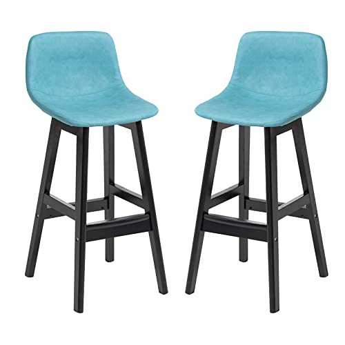 Bar Stools Set of 2 Leather Upholstered Counter Height Bar Chairs with Back and Footrest, Barstools for Kitchen Counter Island
