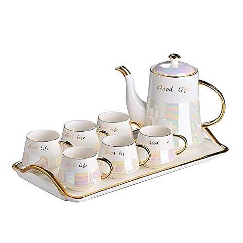 Tea Set Creative European Ceramic Coffee Pot Set Afternoon Tea Scented Tea Coffee Cup Set Ceramic Tea Sets (Color : White, Size : 1.2L)
