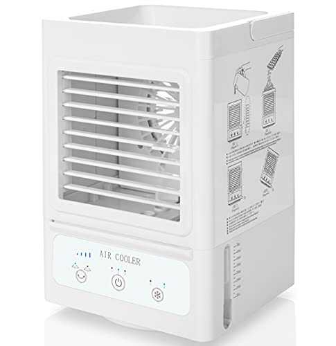 KIDWILL Air Cooler Personal Space Cooler 5000mAh Portable Mini Air Conditioner Cooling Fan Auto Oscillation 60°/120°, 3 Wind Speeds,3 Cooling Levels, Mobile Air Conditioning for Home Office Outdoor