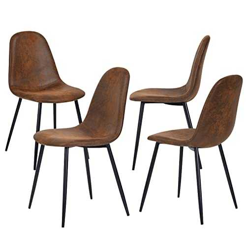 CozyCasa Dining Chairs Set of 4 Modern Style Mid Century Chair for Kitchen Dining Room Chair in Brown, Black Leg
