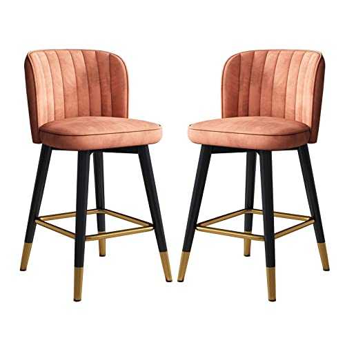 Fetarxue Swivel Counter Height Bar Stools Set of 2, Velvet Upholstered Barstool Stools, Kitchen Breakfast Island Chair with Back for Pub Home Bar Dining Room Kitchen