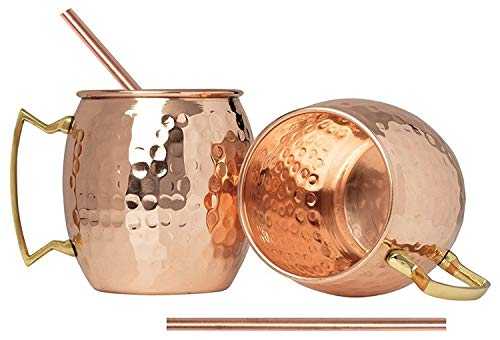 N\C Hammered Moscow Mule Copper Mugs set 18-Ounce (Pack of 8) 8 Straw Free,