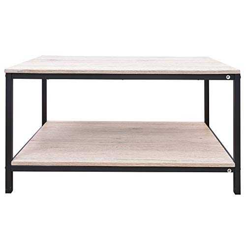 HOMERECOMMEND Coffee Table Snack End Tables Industrial Sofa Table Vintage Cocktail Wood Console Table with Storage Shelf and Metal Frame for Home Living Room White OAK