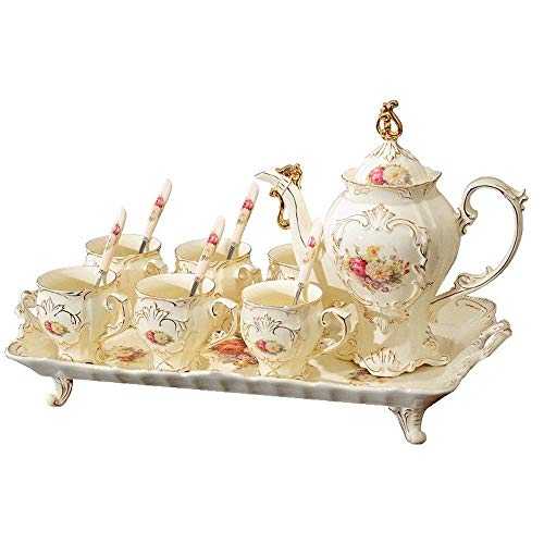 Simple Porcelain Floral Tea Set European Coffee Cup Set Household Afternoon Tea Cup Water Cup With Gift Box And Tea Tray Tea Dinner Set (Color : White, Size : 49.5x28cm)