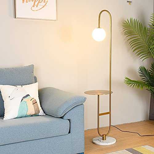WEI-LUONG Modern Floor Lamp LED Standing Lamp With Round Table Art Deco Living Room Sofa Reading Lights Hotel Bedroom Bedside Lights vintage (Lampshade Color : Gold)