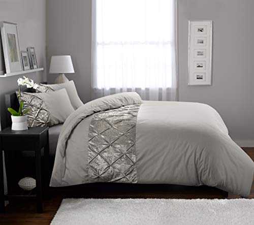 SeventhStitch Pintuck Crushed Velvet Duvet Cover with Pillow Cases 100% Egyptian Cotton Quilt Covers Bedding Sets Double King Super King Bed Size (Silver Grey, King)