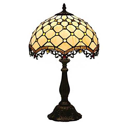 DALUXE Tiffany-style table lamp W12H19 inch table lamp colored glass retro lamp table lamp, metal lamp Antique brass finish