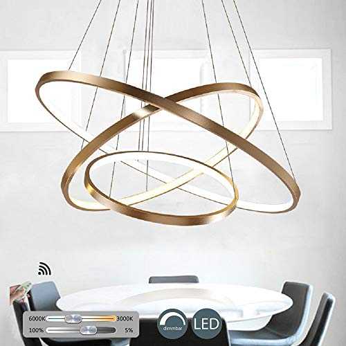 KBEST LED Chandelier Ceiling Lighting Modern Circular Pendant Light Personalized Creative Three Rings Ceiling Fixtures White 100W LED Integrated Light Source Include,Gold,Dimmable