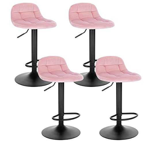 WOLTU Bar Stools Set of 4 Pink Velvet Bar Stools Bar Chairs Breakfast Dining Stools for Kitchen Island, Home Pub, Dining Room, Barstools with Backrest, Footrest, Seat Height 62-83cm BH317rs-4-UK