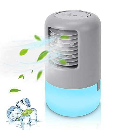 Portable Air Cooler, Mini Personal Air Conditioner Fan, 4 in 1 Air Circulator, Humidifier, 3 Speed Misting Fan, 7 LED Night Light and Timer, for Home & Office & Outdoor