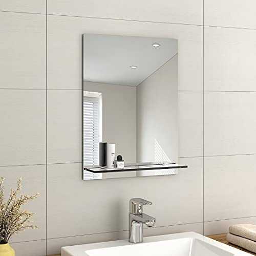 EMKE Frameless Mirror with Shelf - Small Bathroom Wall Shaving Mirror with Storage, Rectangle Vanity Mirrors 45x60cm