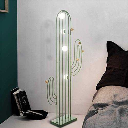 Floor Lamp Modern Simple Led Bedside Vertical Storage Shelf Cactus Plant Home Decorative Fixture Wrought Iron Yellow Brass Rectangular Base Green Standing Lamp 1.64M with Foot Switch