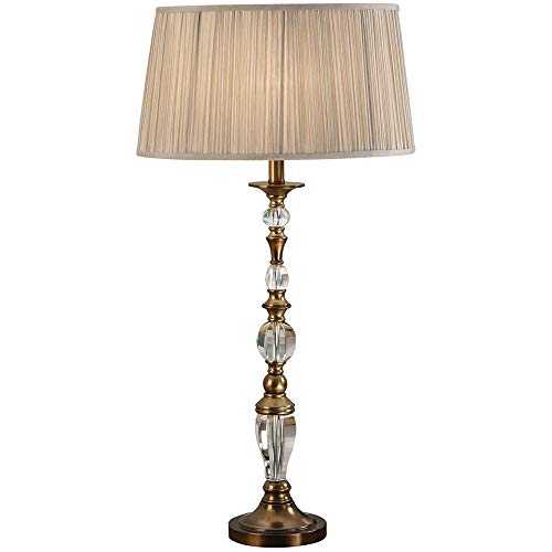 Diana | Traditional Large Table Lamp –Antique Brass | Crystal Details | Beige Pleated Organza Fabric Shade– Classic Pretty Sideboard/Console Desk Bedside Light Bulb Holder – 690mm Tall – LED