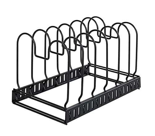 WENKO Lid and Pan Holder - Extendable Dish Rack for Lids and Pans, Powder-Coated Metal, 30-57 x 18 x 18 cm, Black