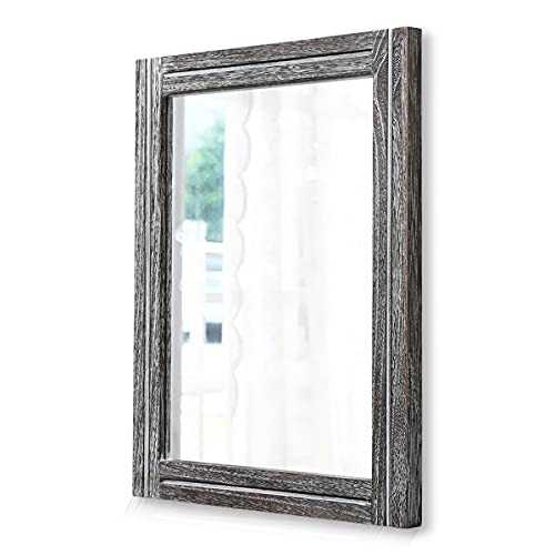 AAZZKANG Rustic Mirror Wood Frame Rectangle Wall Mirror Decorative Farmhouse Bedroom Bathroom Hanging Mirror Wall Decor