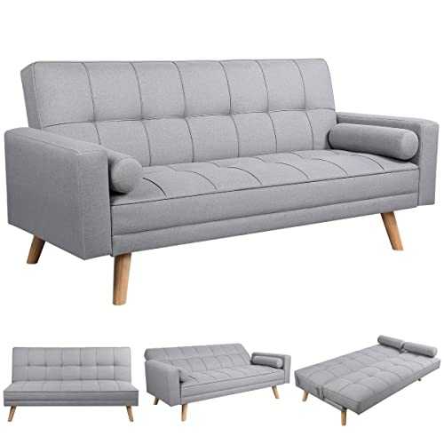 Yaheetech 3 Seater Fabric Sofa Bed Click Clack Modern Sleeper Sofa Settee with Cushions for Living Room/Guest Room,Grey