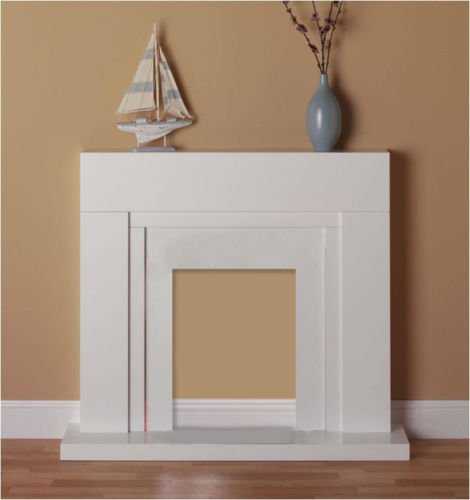Modern Square White Inset Electric Fire Surround Fireplace Package Suite