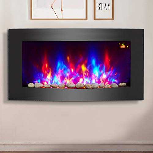 NRG 2KW Black Curved Glass Screen Wall Mounted Electric Fire Place Heater Fire Flame Effect Fireplace