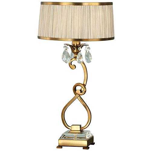 Esher | Luxury Traditional Table Lamp – Antique Brass | Crystal Droplets | Beige Pleated Fabric Shade – Classic Pretty Sideboard/Console Desk Bedside Table Light Bulb Holder – 675mm Tall – LED